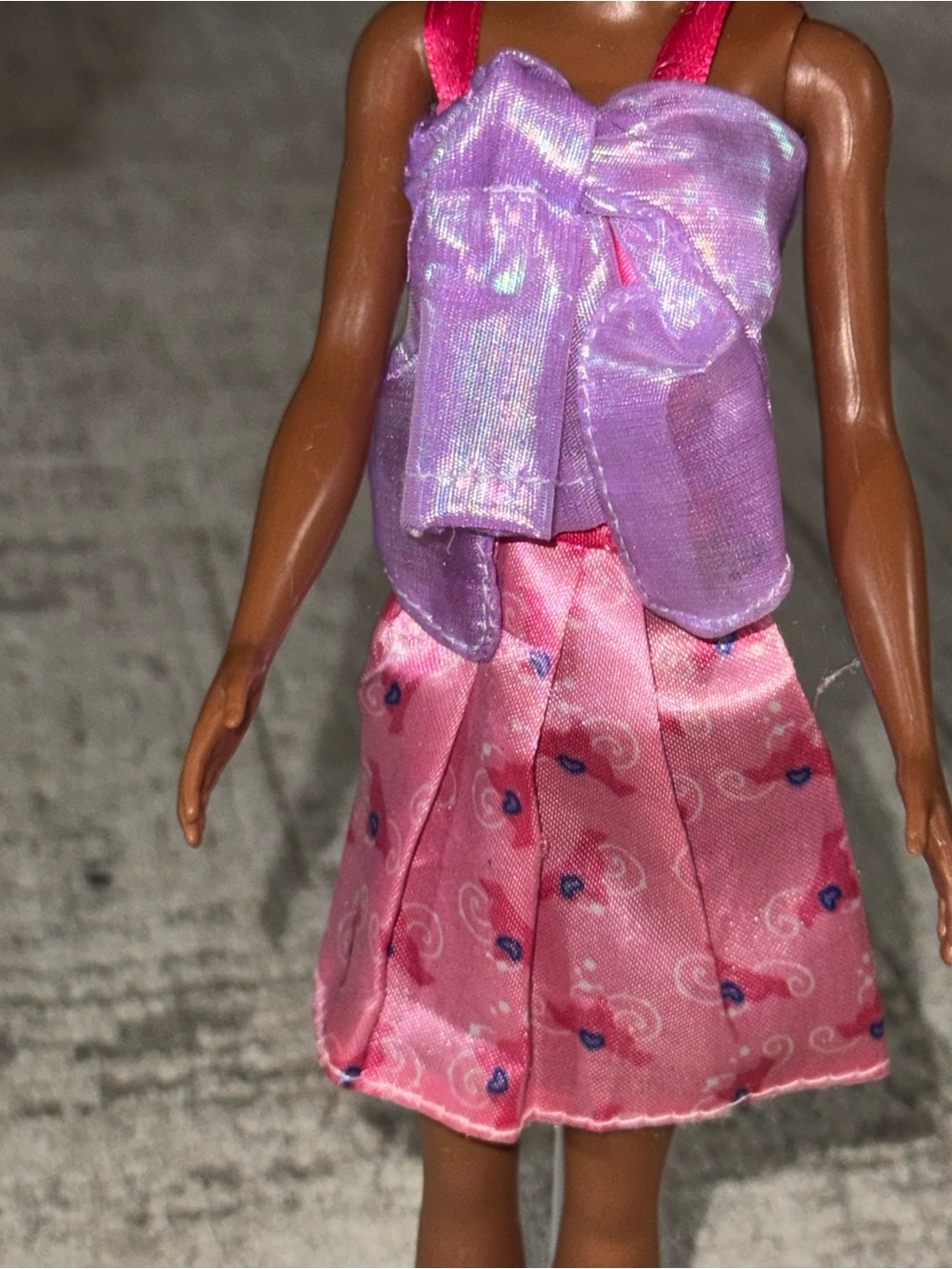 Barbie Mattel 2 PC Pink & Purple Satin Dress Outfit w/ Bow Casual